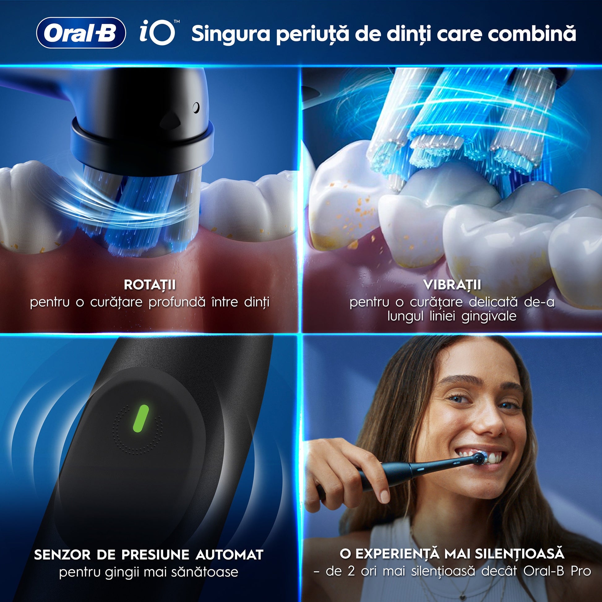 Set periuta de dinti electrica Oral-B iO2 + 3 capete de periaj cu 3 intensitati de periaj, Trusa de calatorie, Negru