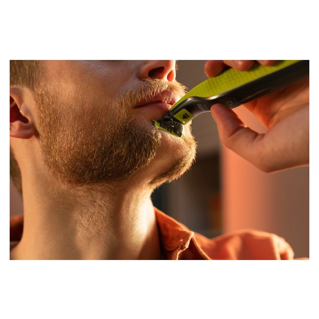 Aparat de tuns barba si parul corporal Philips OneBlade QP2724/14, reincarcabil, 45 min, husa, Verde Lime
