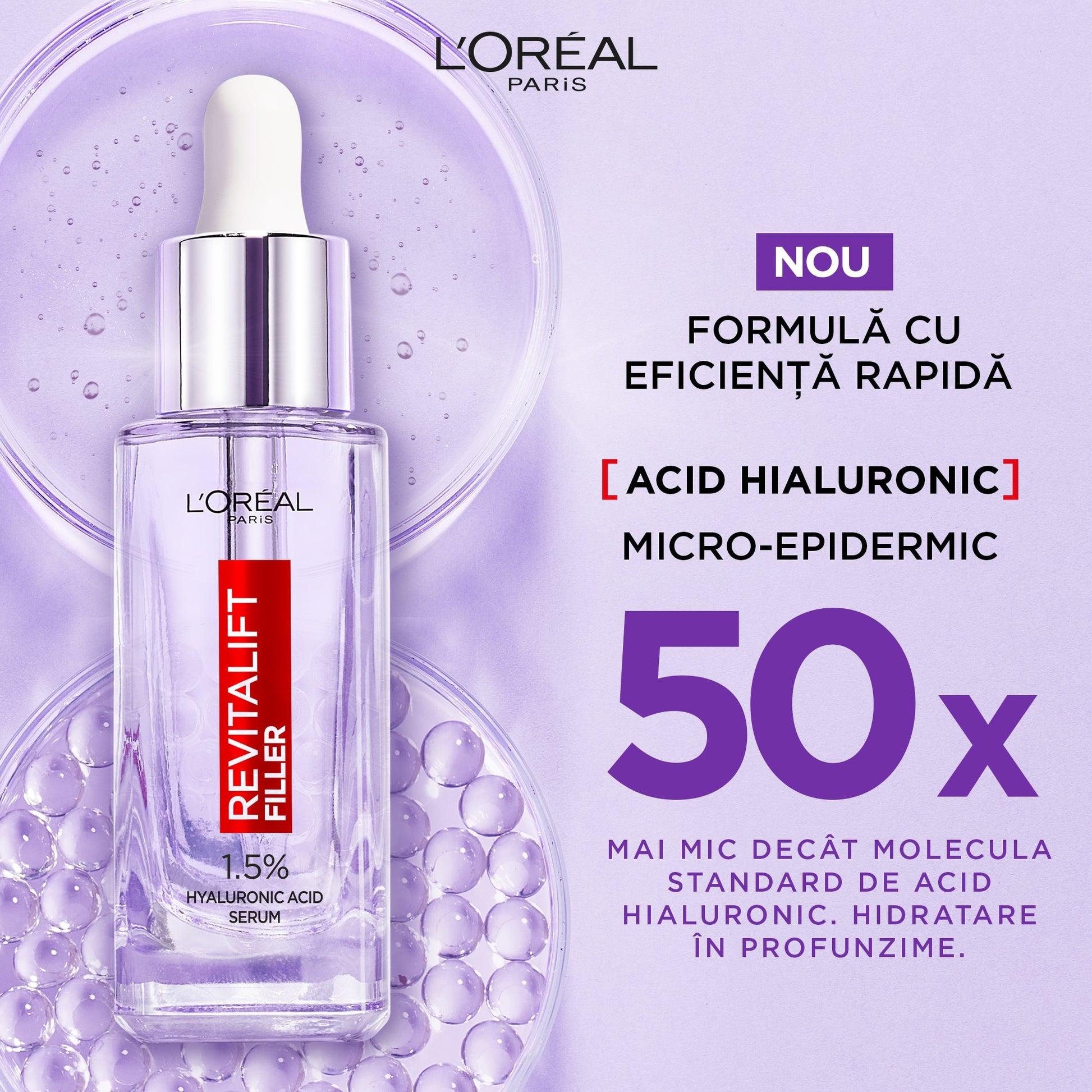 Ser antirid L'Oreal Paris Revitalift Filler Serum cu 1.5% acid hialuronic pur, 30 ml