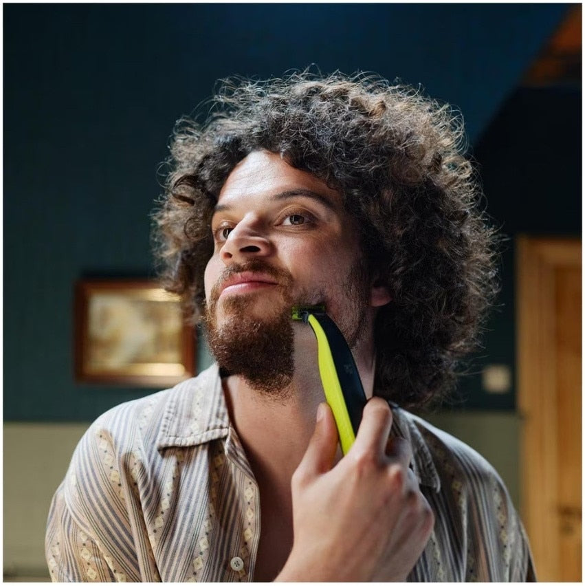 Aparat de tuns barba si parul corporal Philips OneBlade QP2724/14, reincarcabil, 45 min, husa, Verde Lime