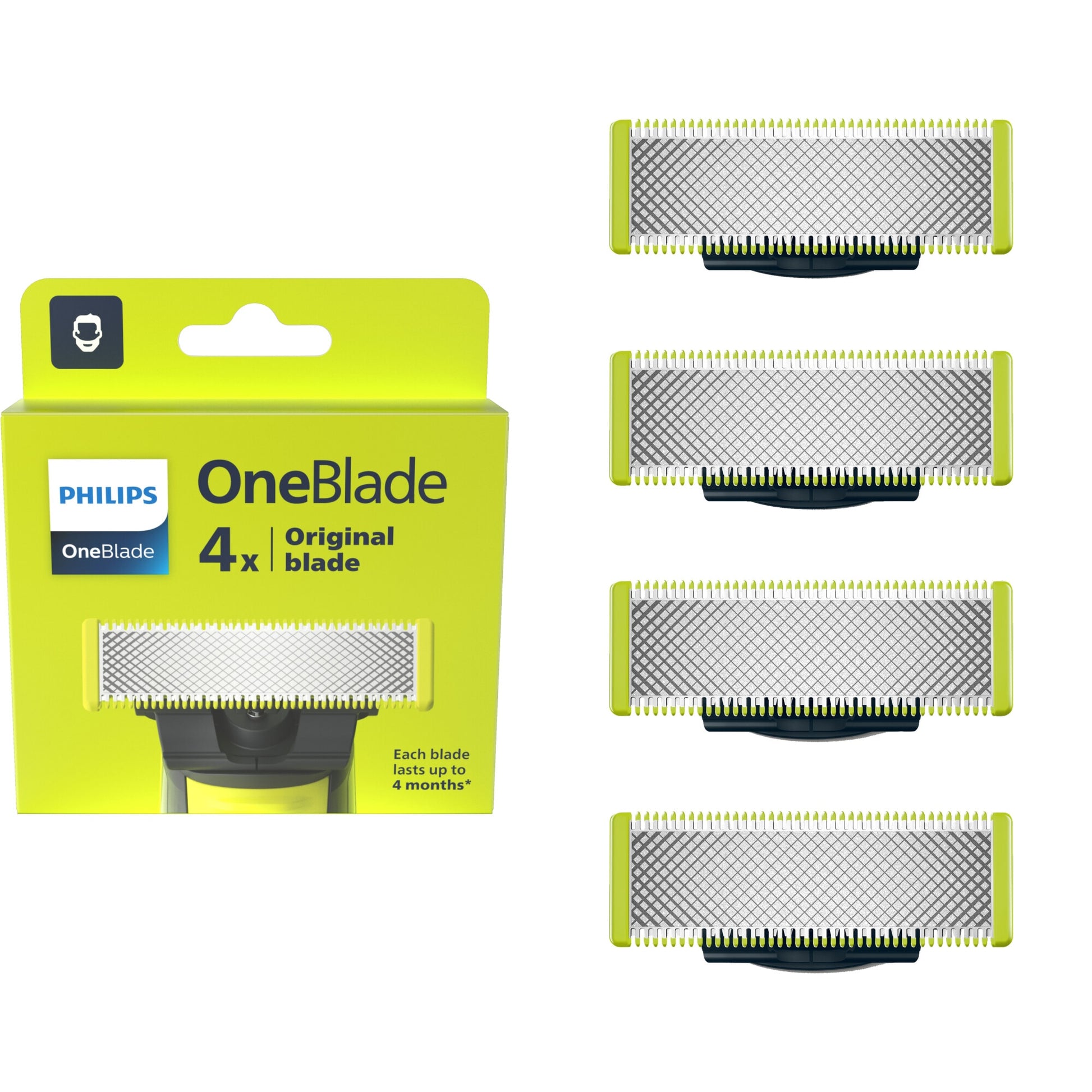 Rezerva PHILIPS OneBlade QP240/50 kit 4 lame, pentru orice model PHILIPS OneBlade si OneBladePro, Verde