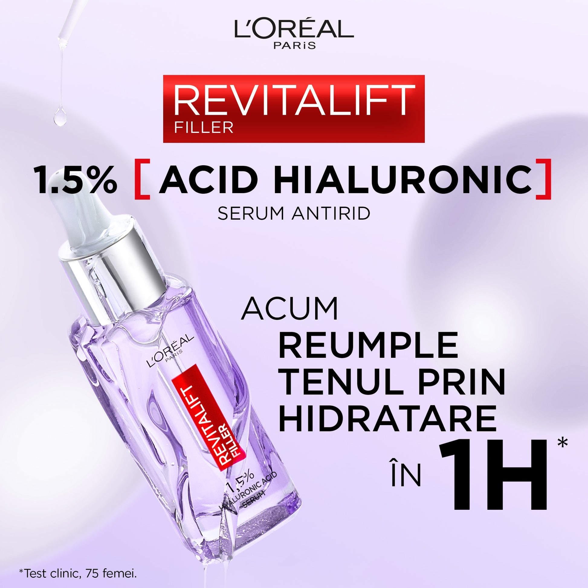 Ser antirid L'Oreal Paris Revitalift Filler Serum cu 1.5% acid hialuronic pur, 30 ml