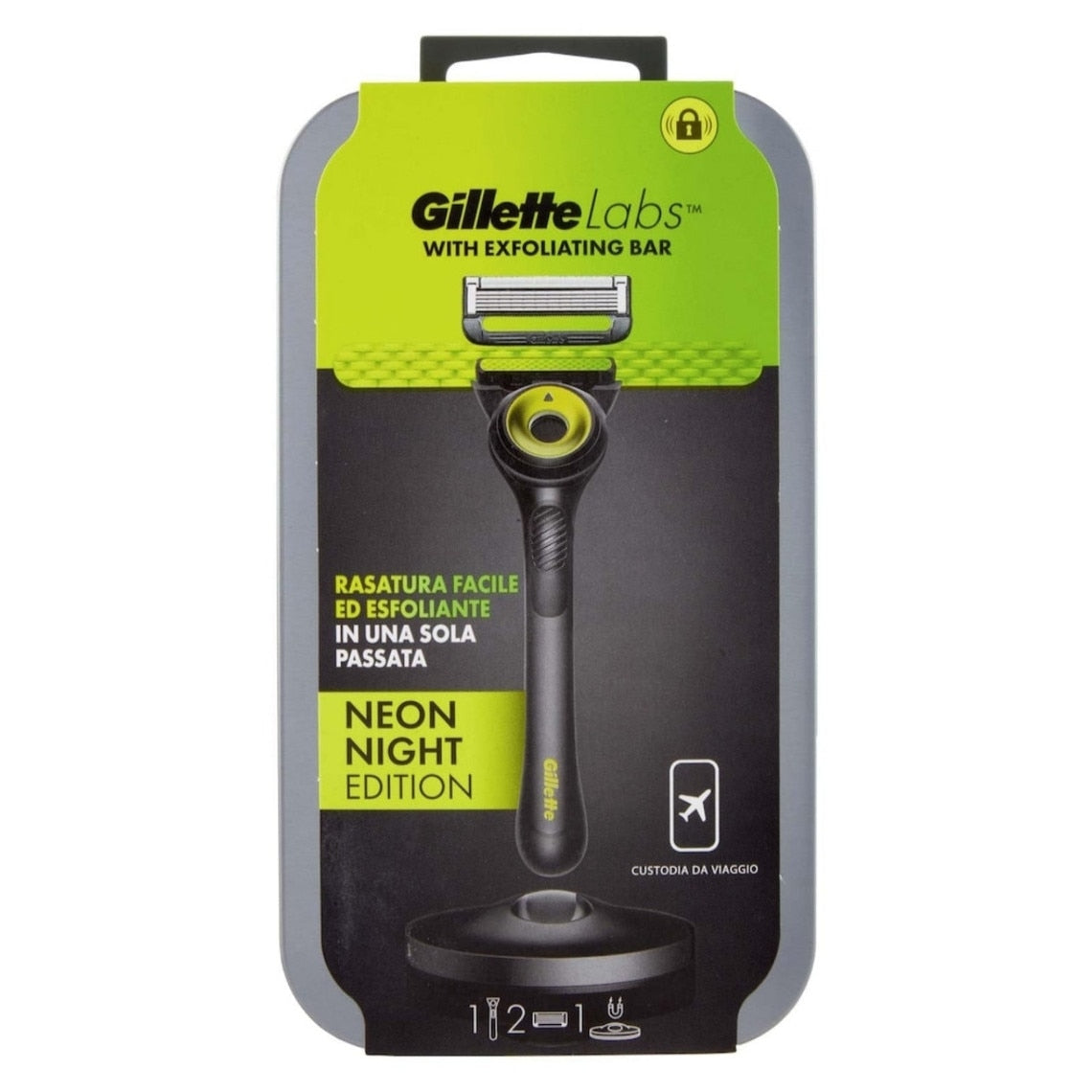 Aparat de Ras Gillette Labs cu 2 Lame, Negru si Verde, Husa de Calatorie