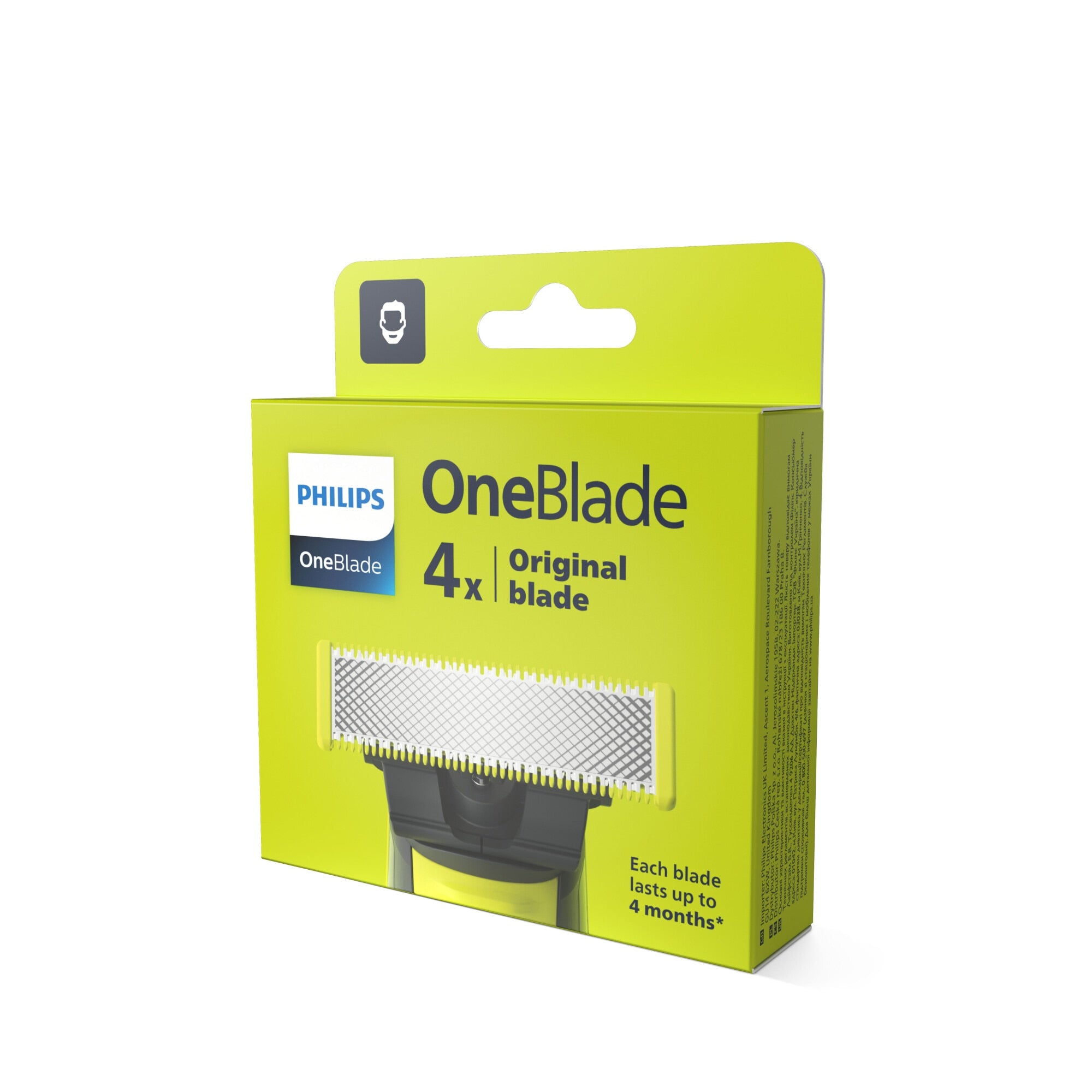 Rezerva PHILIPS OneBlade QP240/50 kit 4 lame, pentru orice model PHILIPS OneBlade si OneBladePro, Verde