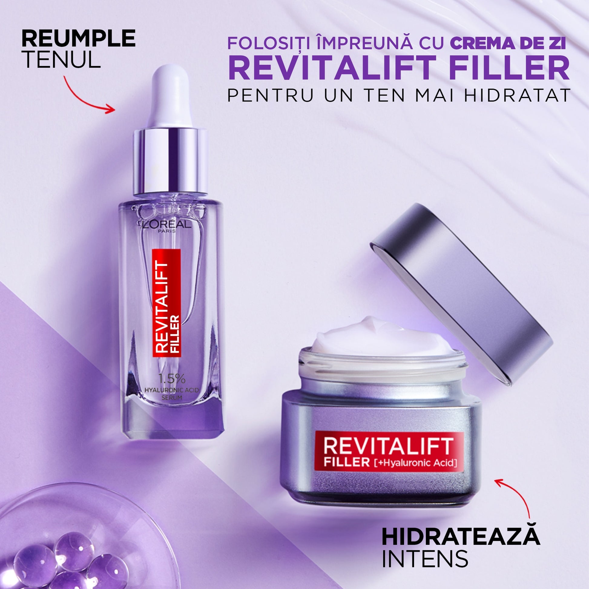 Ser antirid L'Oreal Paris Revitalift Filler Serum cu 1.5% acid hialuronic pur, 30 ml