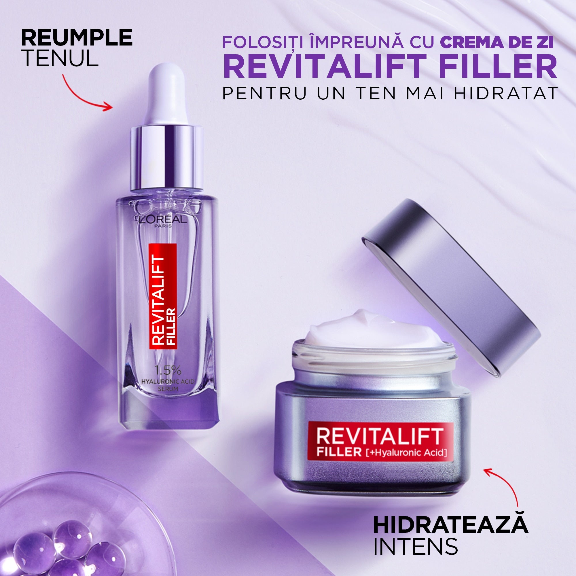 Ser antirid L'Oreal Paris Revitalift Filler Serum cu 1.5% acid hialuronic pur, 30 ml