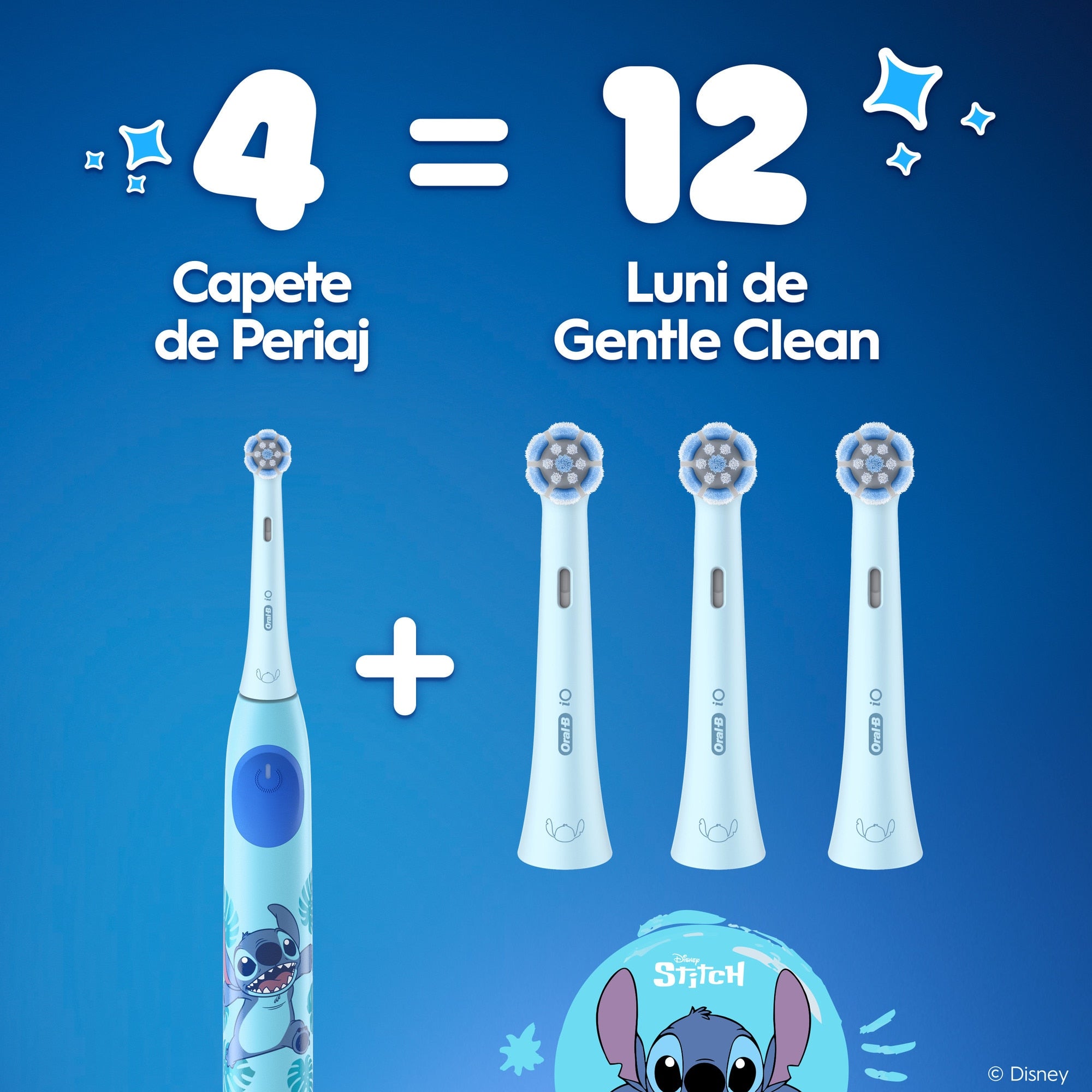 Rezerve periuta de dinti electrica Oral-B iO Kids Disney Stitch, pentru copii cu varsta peste 6 Ani, 4 bucati