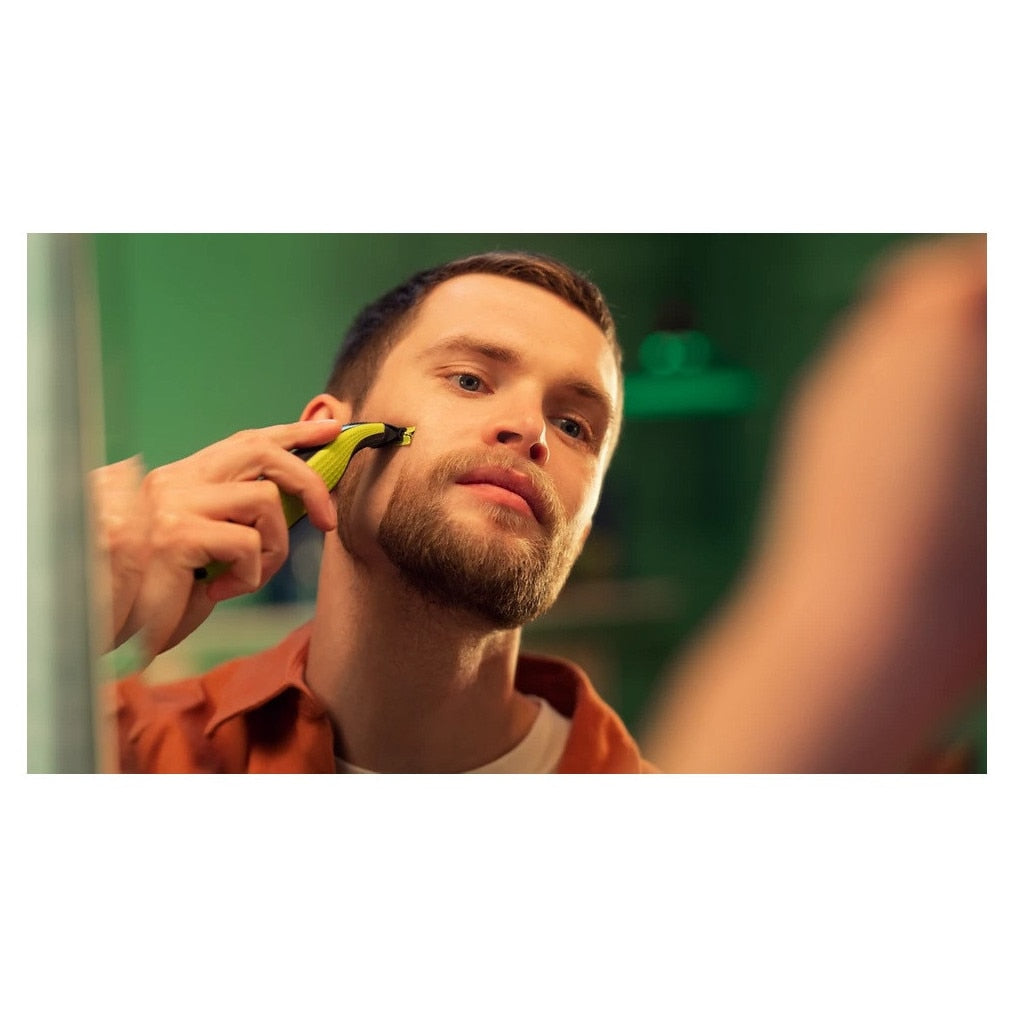 Aparat de tuns barba si parul corporal Philips OneBlade QP2724/14, reincarcabil, 45 min, husa, Verde Lime