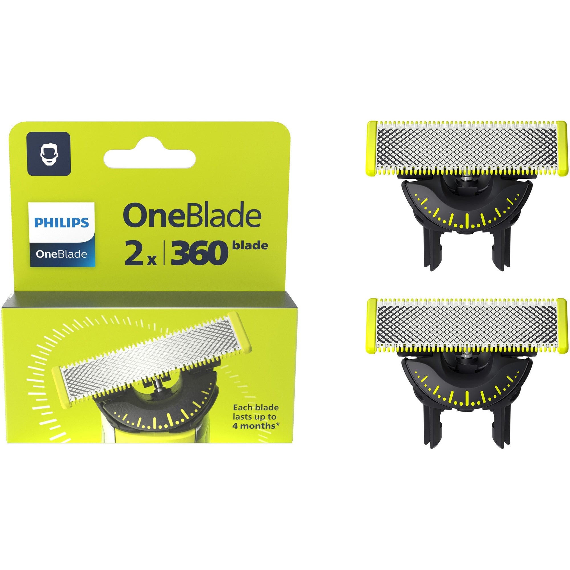 Rezerva PHILIPS OneBlade 360, QP420/50, otel inoxidabil, umed si uscat, kit 2 lame, pentru orice model PHILIPS OneBlade si OneBladePro, Verde