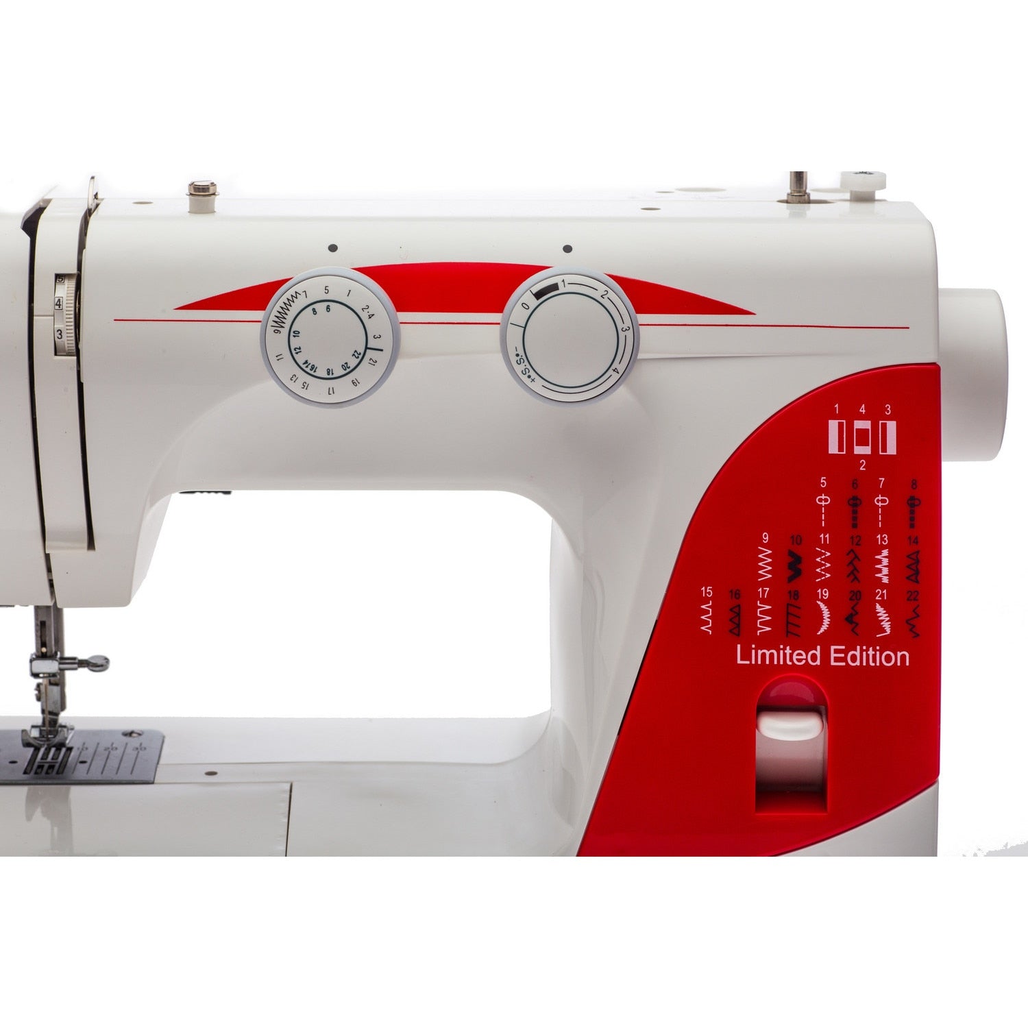 Masina De Cusut Electromecanica AEG124 , 22 Cusaturi, Bobinare Rapida, Ac Dublu, Suveica Metalica, 850 imp/min, Alb-Rosu