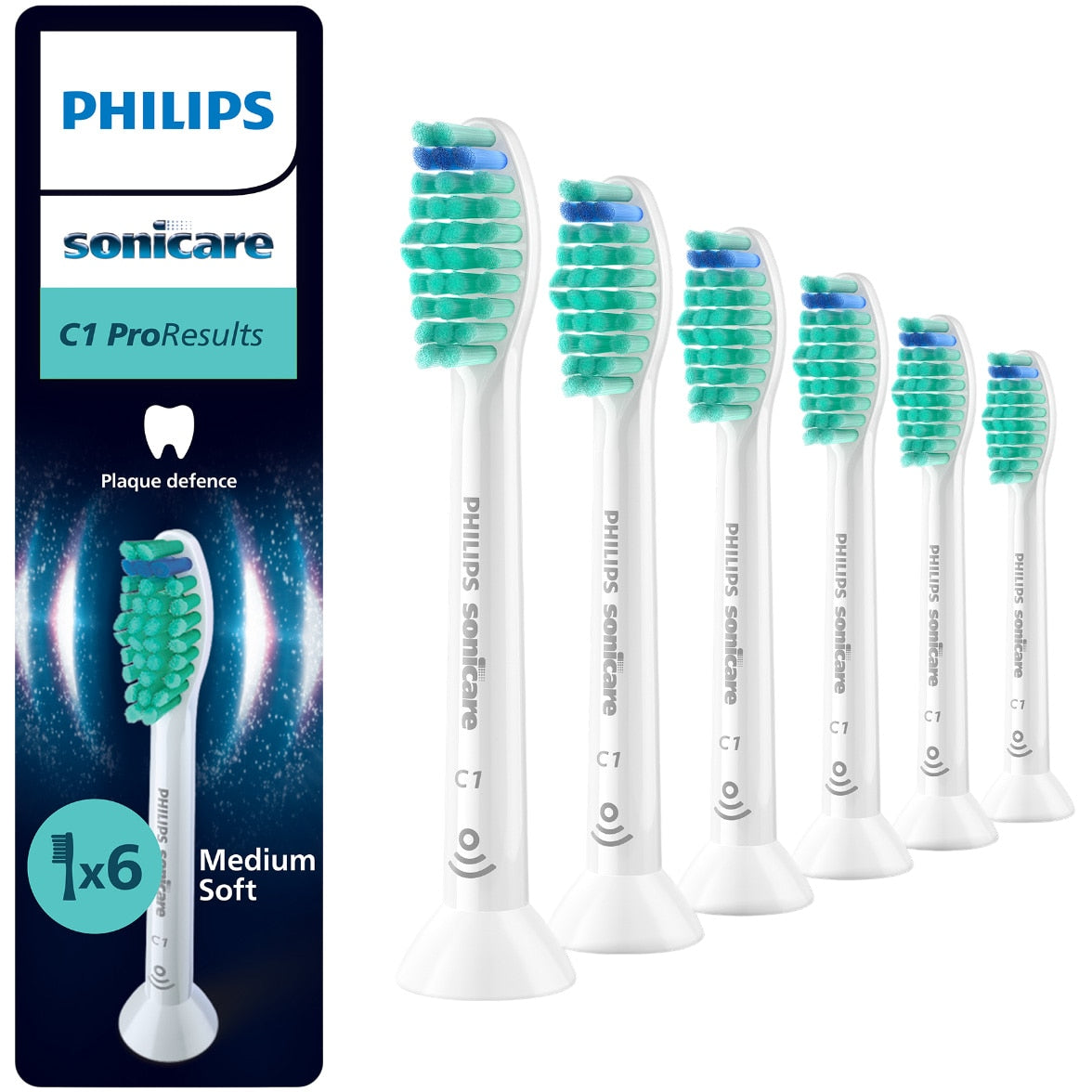 Rezerve Philips Sonicare Pro Results HX6016/87, pachet de 6 capete de periere, Standard, click-on, sincronizarea modurilor BrushSync, Alb