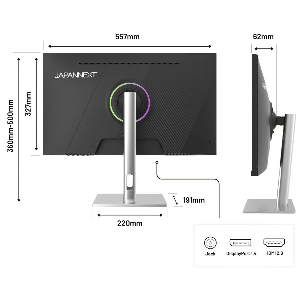 Monitor Gaming IPS LED JAPANNEXT 24.5" JN-IPS245G320F-HSP, Full HD 1920 x 1080, HDMI, DisplayPort, Boxe, Pivot, 320 Hz, 1 ms Negru/Argintiu