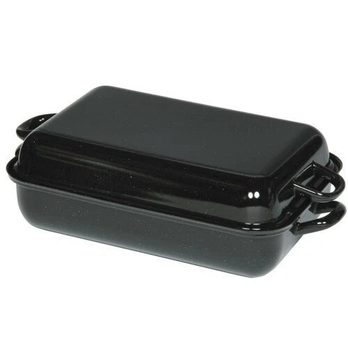 Tavă de copt emailată Riess cu capac, neagră, 44 cm, 37/26, caserolă -