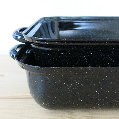 Tavă de copt emailată Riess cu capac, neagră, 44 cm, 37/26, caserolă -
