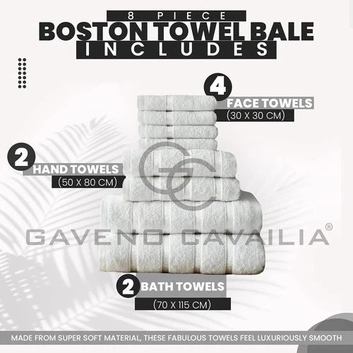 Gaveno Cavailia Set de 8 bile de prosoape luxoase Boston (4 fețe, ALB, Alb)