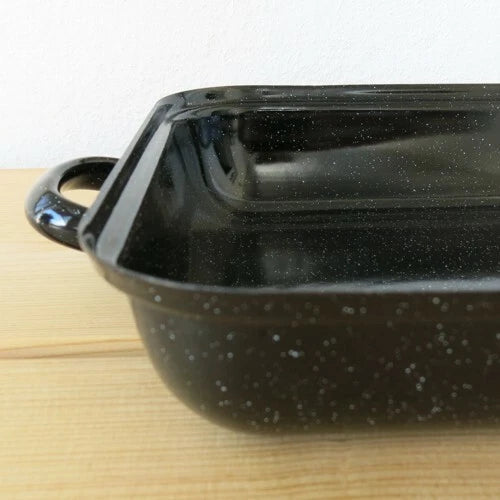 Tavă de copt emailată Riess cu capac, neagră, 44 cm, 37/26, caserolă -